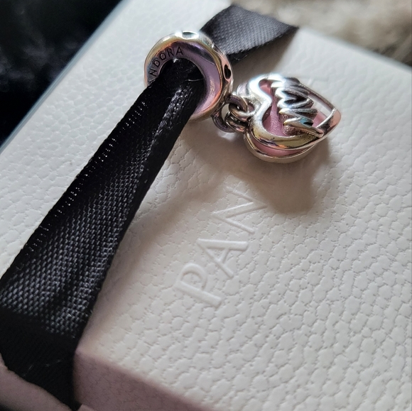Pandora Mom Script Heart Dangle Charm - Picture 3 of 4
